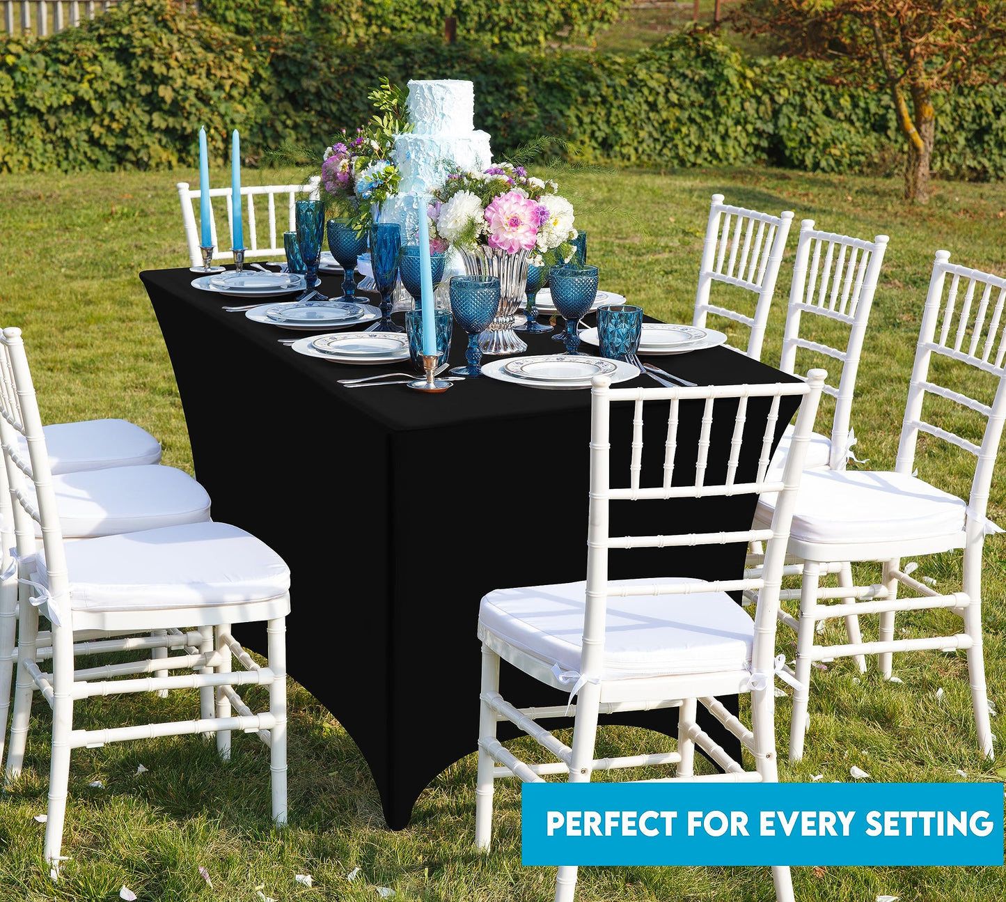 Utopia Kitchen Spandex Tablecloth 10 Pack [6FT, Black] Tight, Fitted, Washable and Wrinkle Resistant Stretch Table Cloth Rectangle Cover for Trade Show, Weddings & Parties [72Lx30Wx30H Inch]