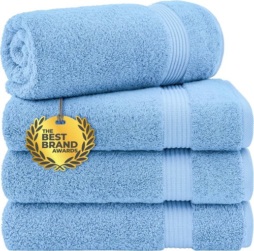 Cotton Paradise 4-Piece Turkish Bath Towels Set - Extra Large, Soft & Plush - Sky Blue