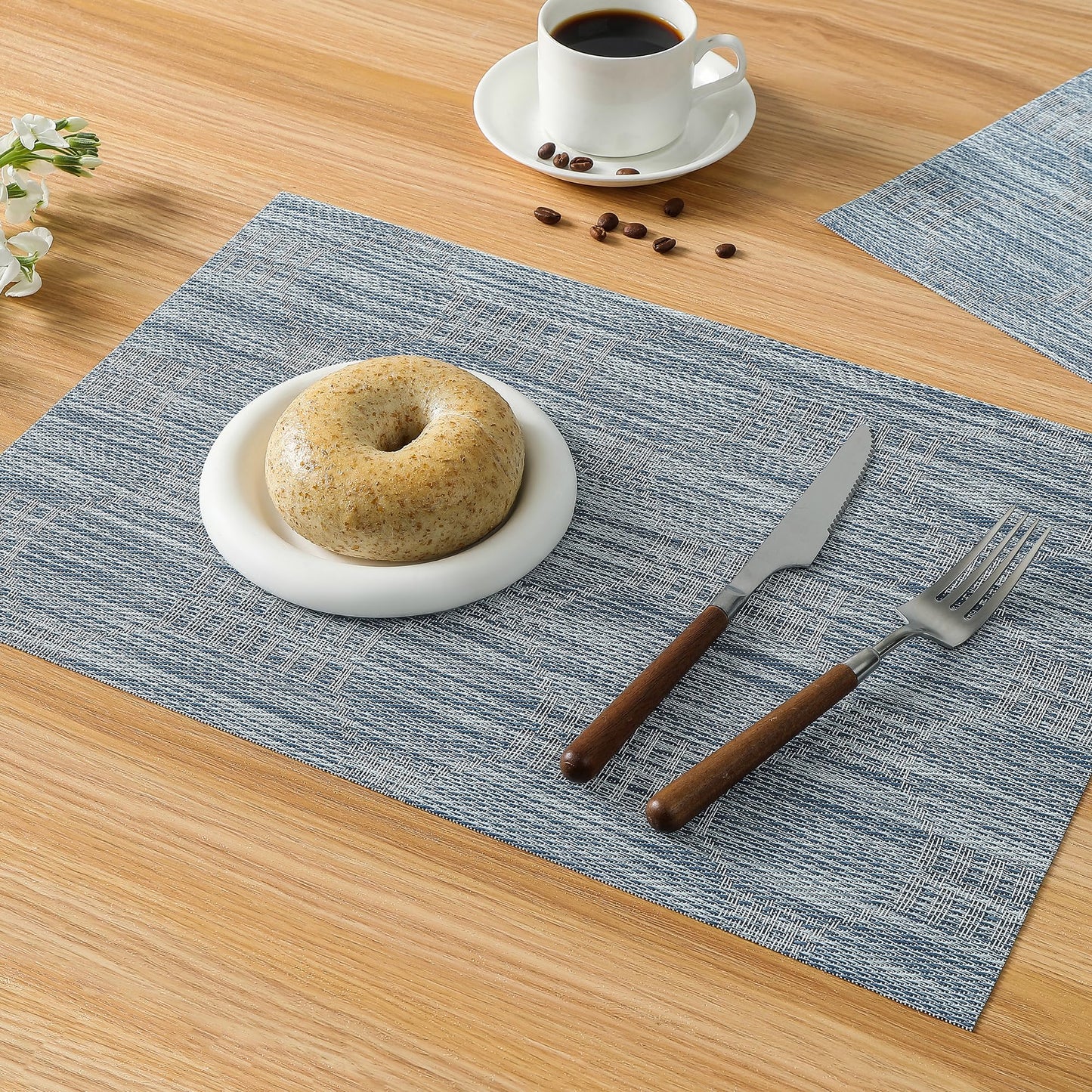 Leetaltree Jacquard Blue Placemats Set of 4 - Heat Resistant Non-Slip Place mats for Dining Table, Washable Durable PVC Vinyl Woven Table Mats (Jacquard Blue, 4)