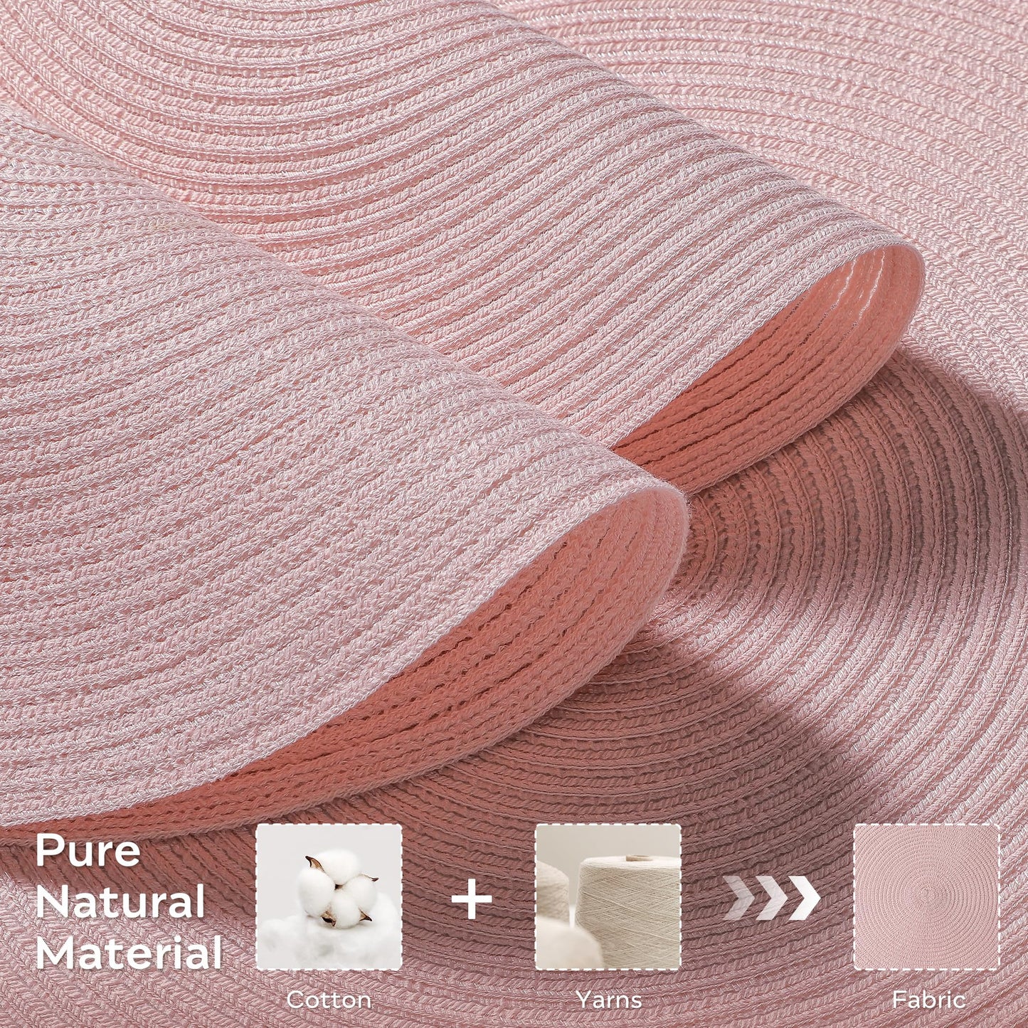 Leetaltree Round Placemats Heat and Slip Resistant Cotton Table Mats, Washable Bohemian Placemats for Dining Tables (Pink, Set of 4)