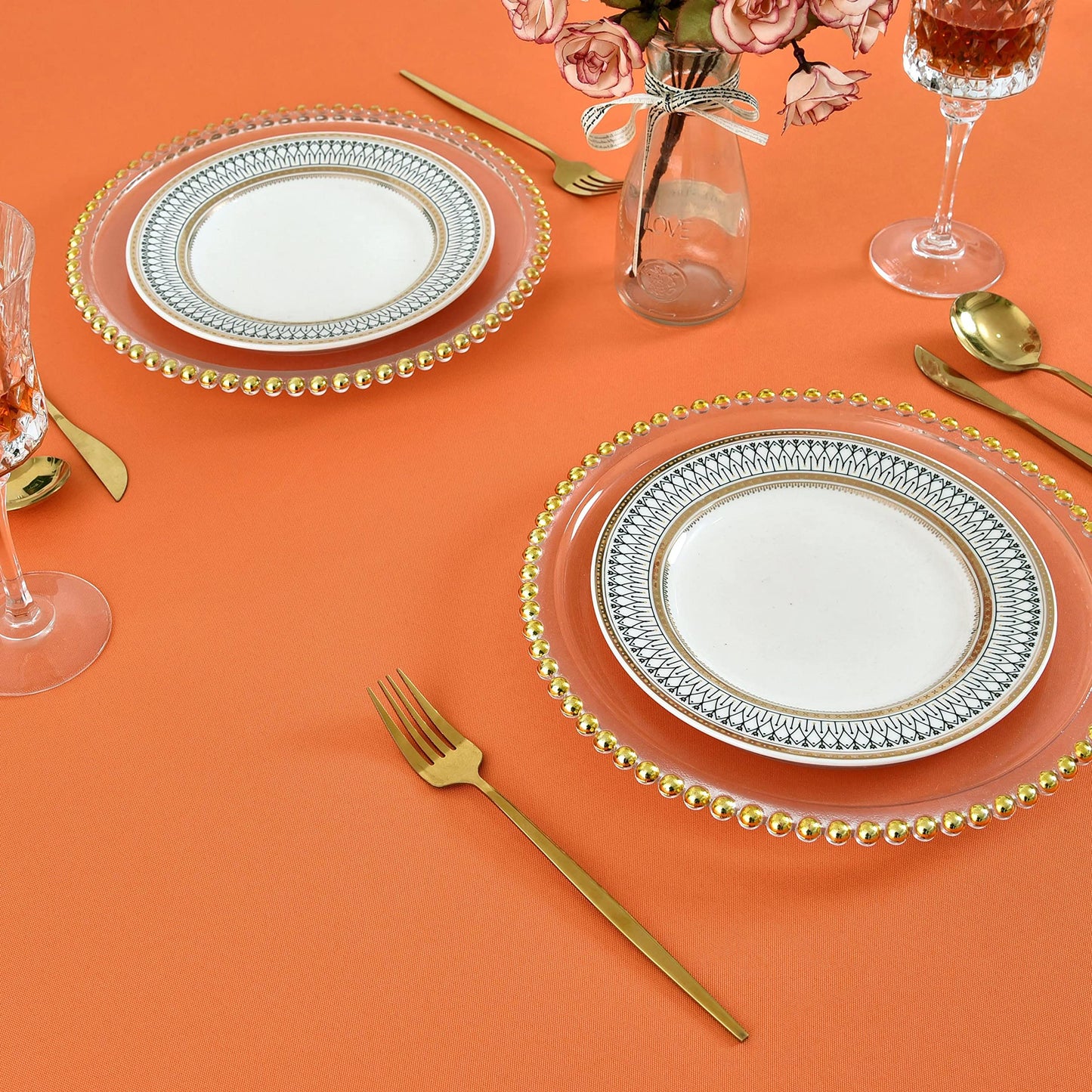 KAIPHO Orange Round Tablecloth Waterproof Stain Resistant Wrinkle Free Table Cloth 210GSM Polyester Washable Wipeable Table Cover for Party, Banquet, Wedding, Indoor and Outdoor use (70 inch, Circle)
