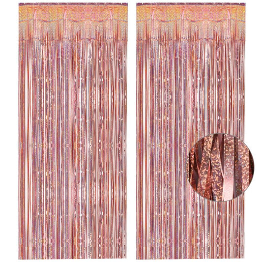 Rose Gold Tinsel Curtain Party Backdrop - GREATRIL Foil Fringe Curtain Streamers for Bachelorette Party Decorations Bride Be Party Streamers 2 Packs (Rose Gold)