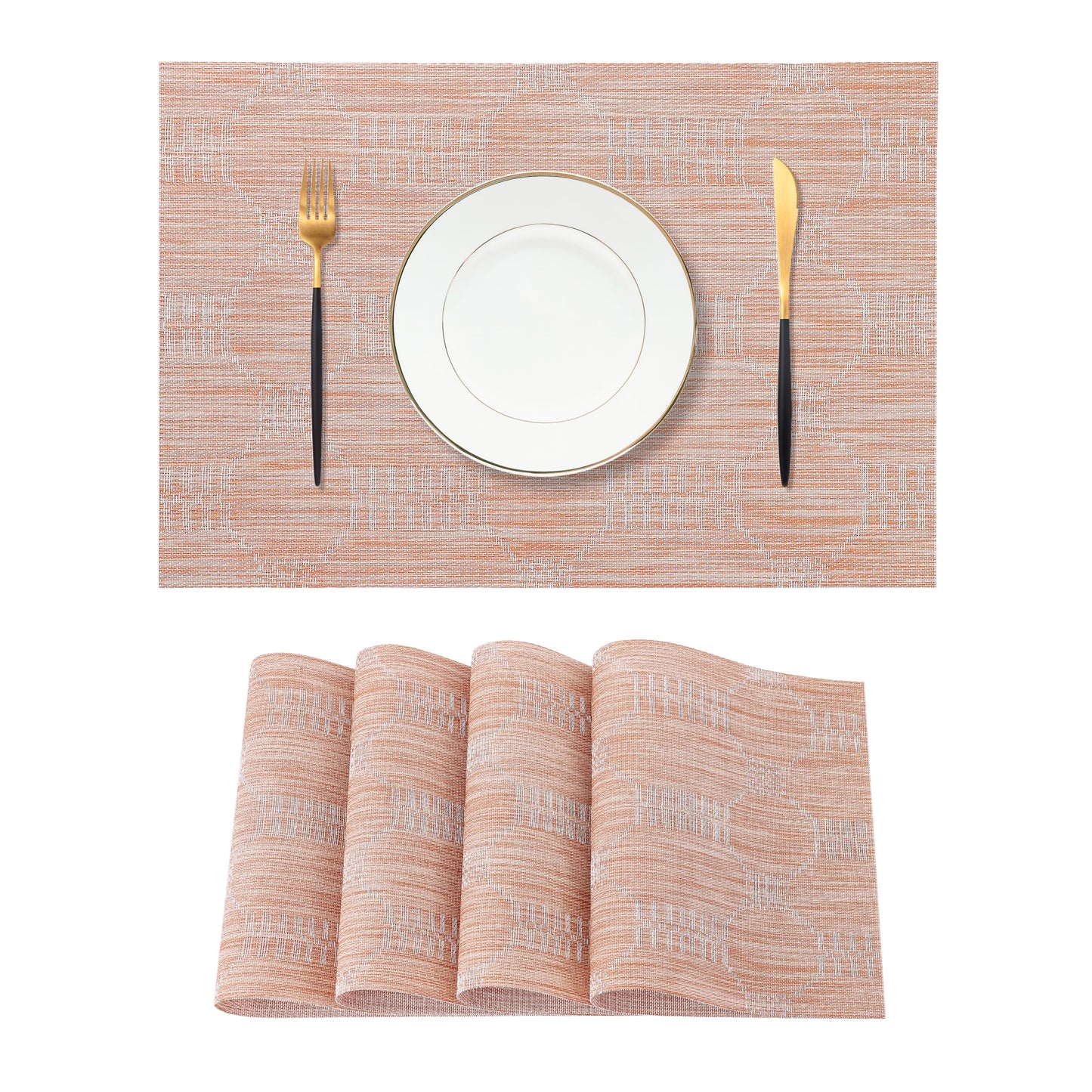 Leetaltree Coral Placemats Set of 4 - Heat Resistant Non-Slip Place mats for Dining Table, Washable Durable PVC Vinyl Woven Table Mats（Coral, 4）