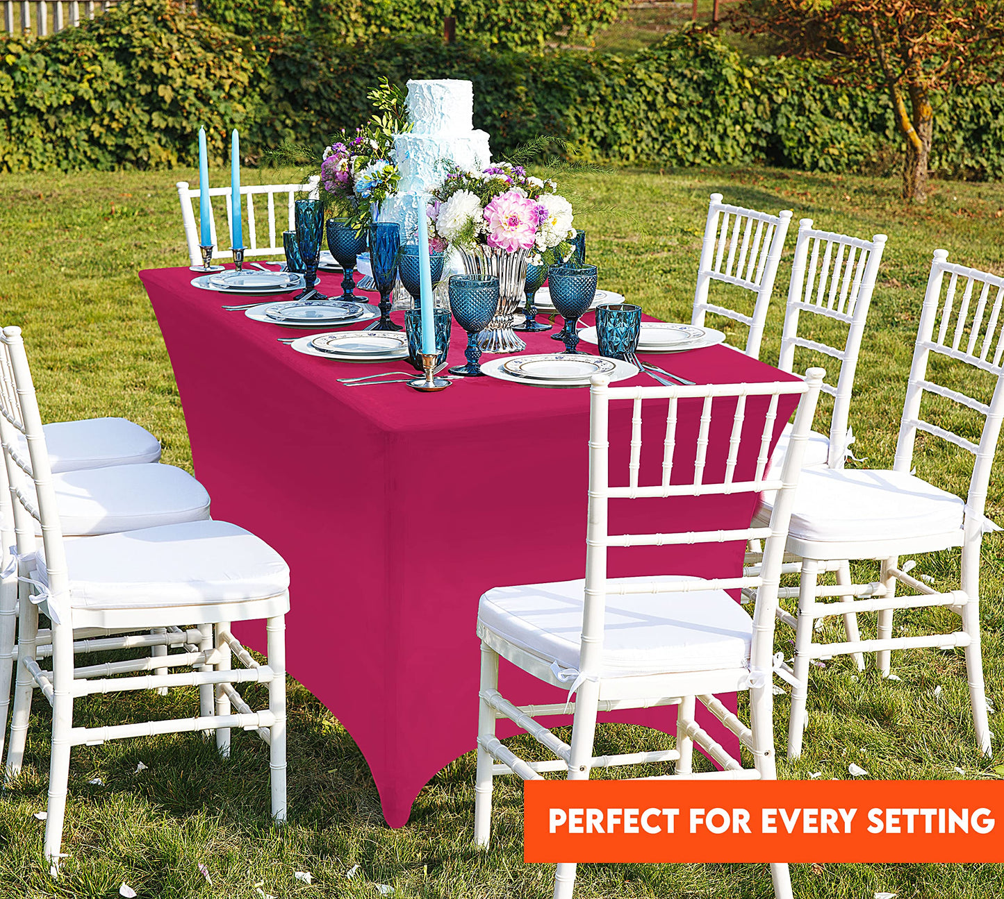 Utopia Kitchen Spandex Tablecloth 2 Pack [6FT, Fuchsia] Tight, Fitted, Washable and Wrinkle Resistant Stretch Table Cloth Rectangle Cover for Trade Show, Weddings & Parties [72Lx30Wx30H Inch]