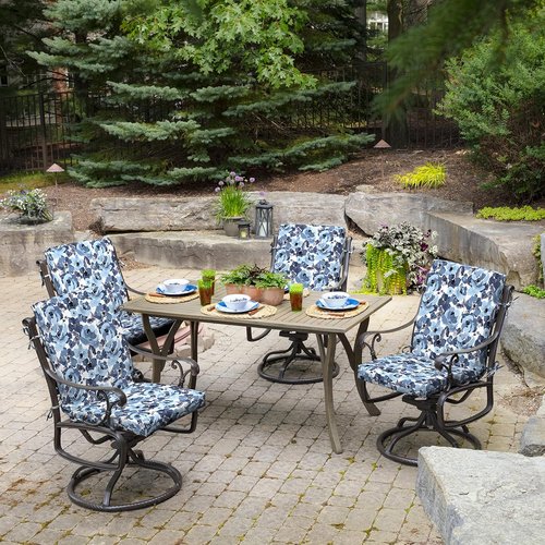 Arden Outdoor Patio Dining Chair Cushions - 2-Pack, Rain-Proof & Fade-Resistant, Blue Floral 20x44