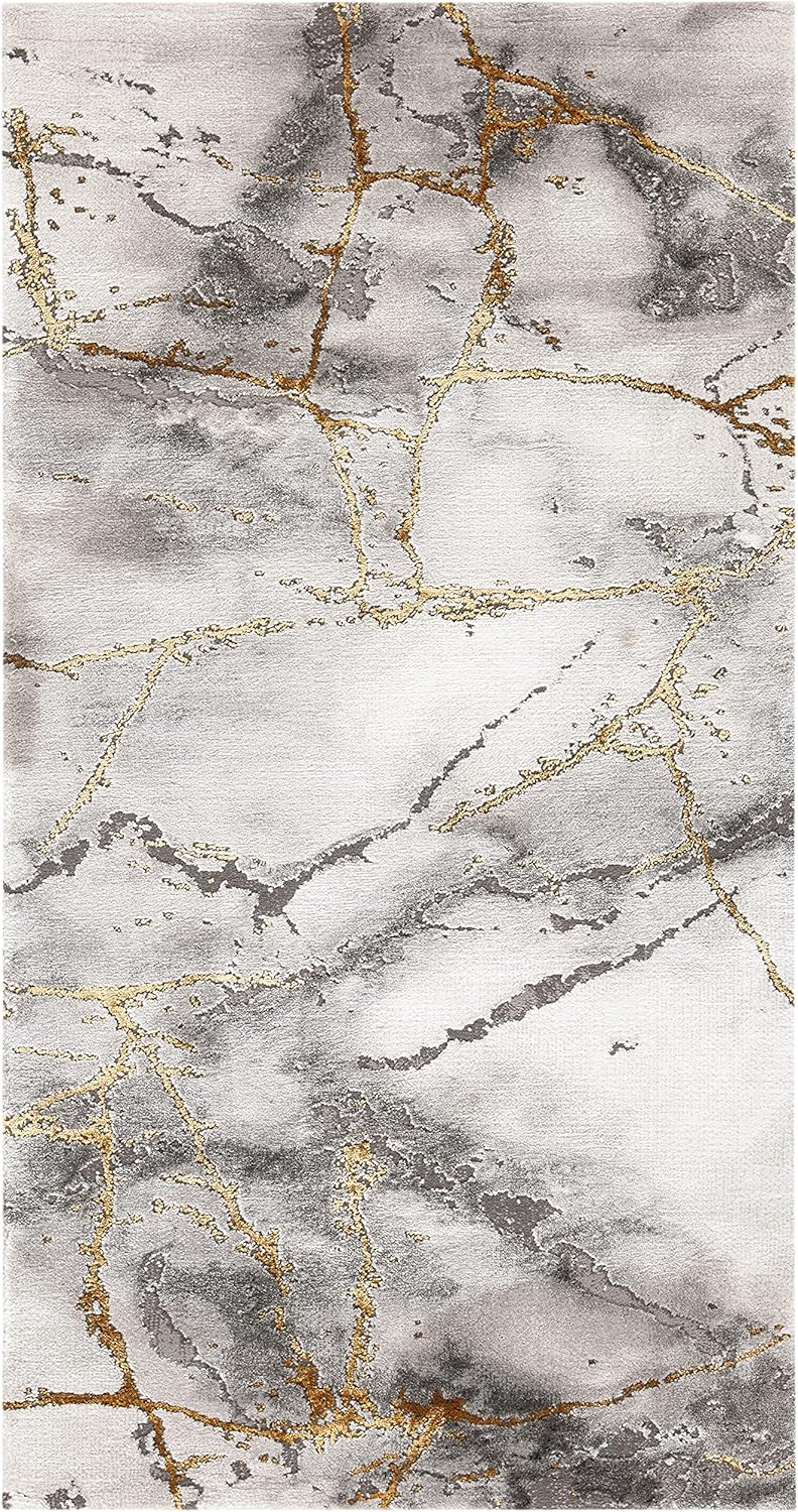 SAFAVIEH Craft Collection Accent Rug - 4' x 6', Grey & Gold, Modern Abstract Design, Non-Shedding & Easy Care, Ideal for High Traffic Areas in Entryway, Living Room, Bedroom (CFT877F)