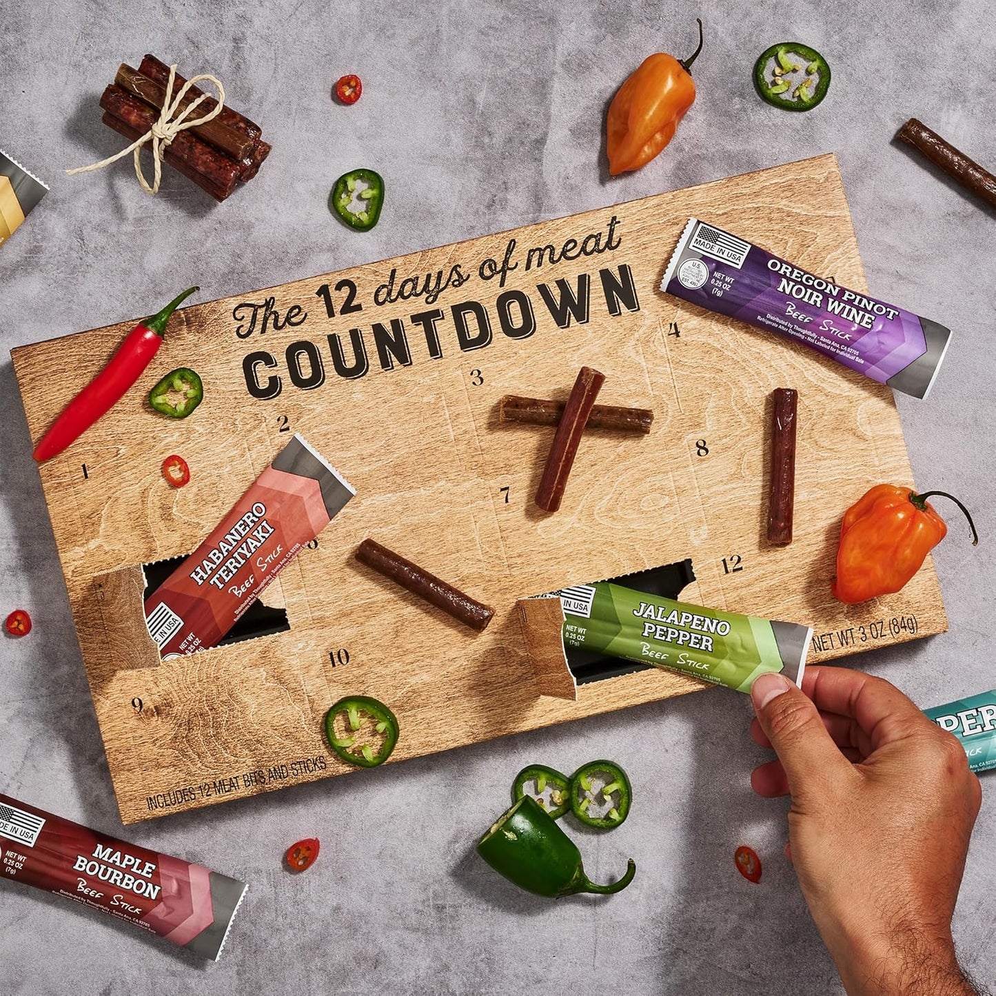 Man Crates Birthday Jerky Calendar - 12 Days of Gourmet Beef & Pork Sticks | Unique Gift Box for Him