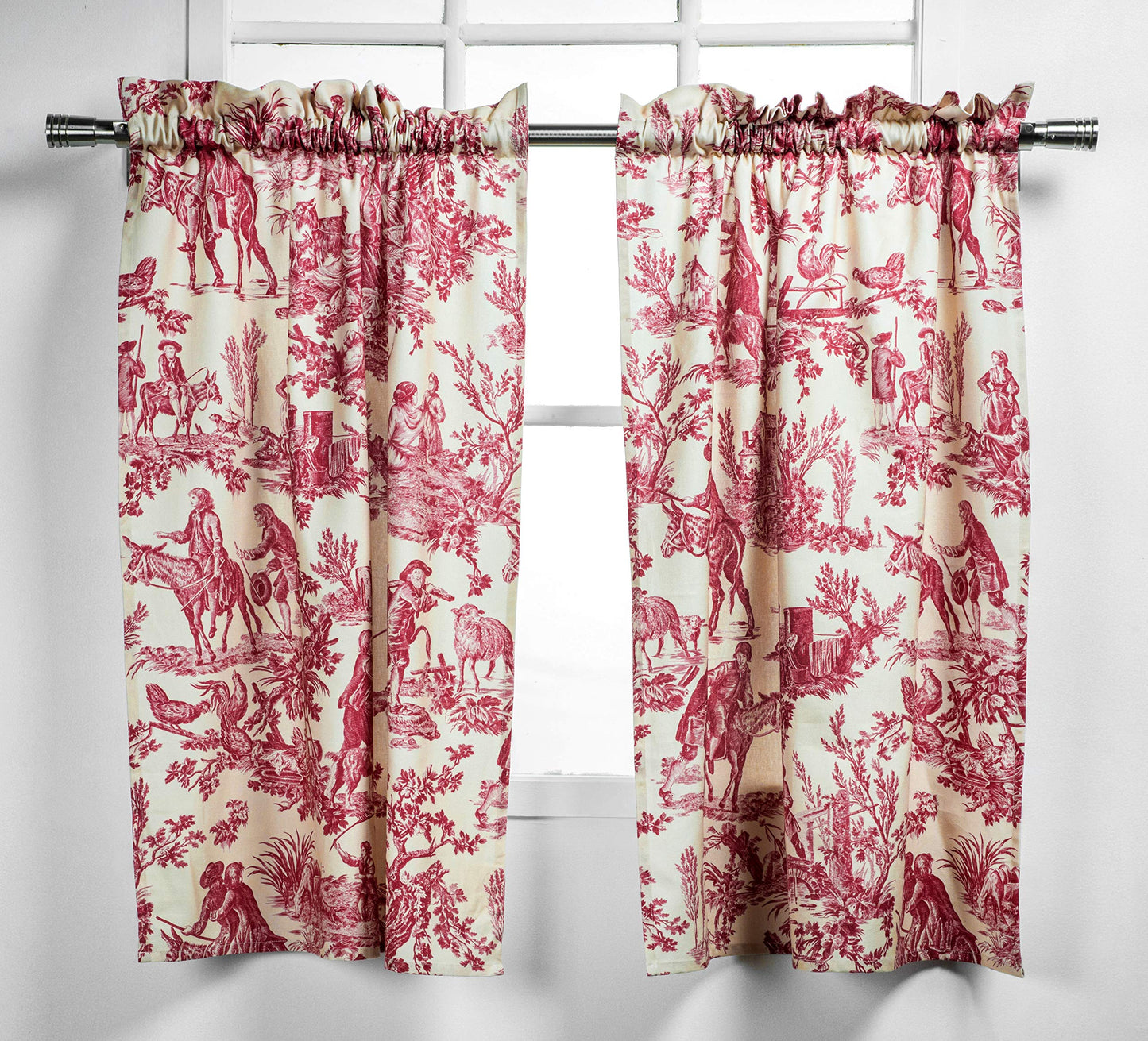Maison d' Hermine Kitchen Curtain Set for Windows 100% Cotton Set of Kitchen Curtain Valance for Home [2 Tier (28"X36") and 1 Valance (56"X18")] Café Gifts for Mothers Day (The Miller - Red)