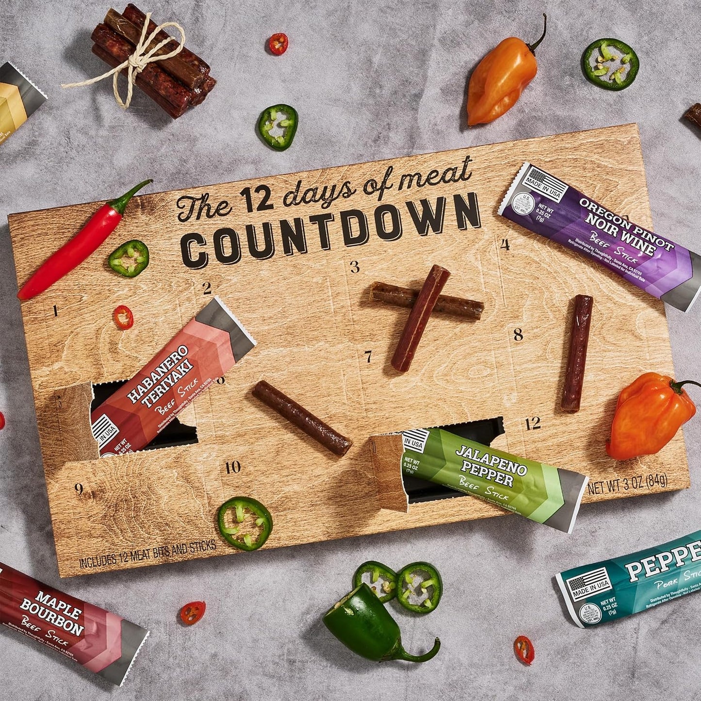 Man Crates Birthday Jerky Calendar - 12 Days of Gourmet Beef & Pork Sticks | Unique Gift Box for Him