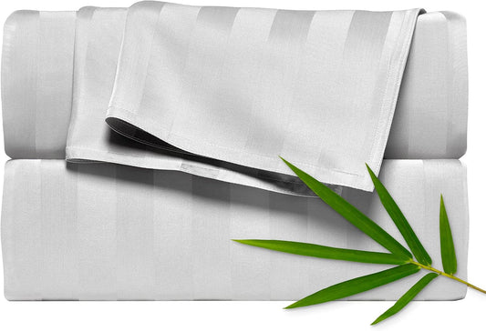 Pure Bamboo King Sheets - Luxuriously Soft & Cooling 100% Organic Viscose Bed Sheet Set | Jacquard White, 2-Year Quality Promise