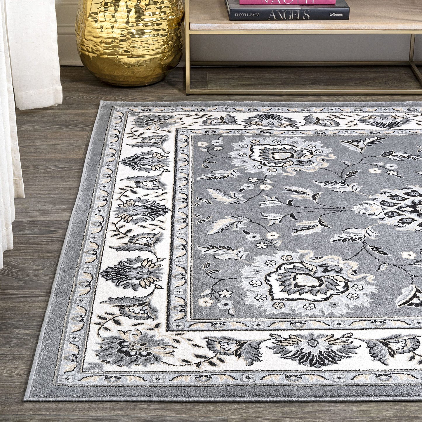 JONATHAN Y MDP505B-5 Cherie French Cottage Indoor Area-Rug, Vintage, Bohemian, Transitional Easy-Cleaning,Bedroom,Kitchen,Living Room,Non Shedding, Gray/Cream, 5 X 8