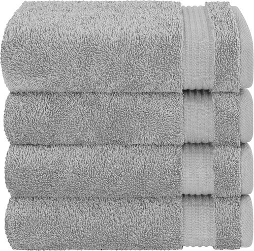 Cotton Paradise Hand Towels - 100% Turkish Cotton, Soft & Absorbent | 4-Piece Light Gray Set