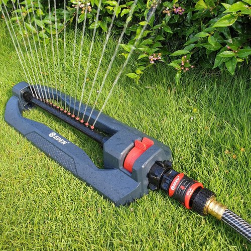 Eden 96213 Turbo Oscillating Water Sprinkler - Covers 3,600 Sq. Ft. | 16 Nozzles, Adjustable Range, Quick Connect