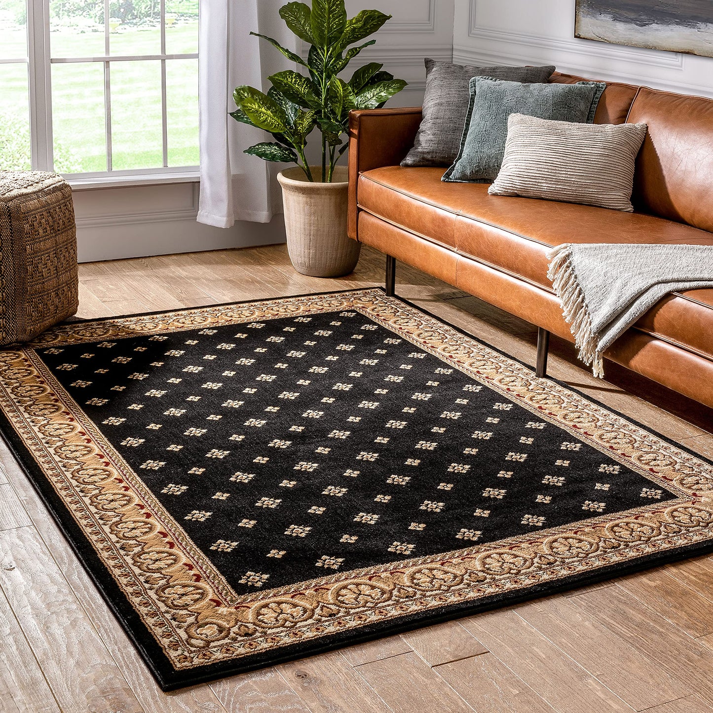 Well Woven Barclay Collection Hudson Terrace Black 4x5 Area Rug - for Entryways, Small Bedrooms, Living Rooms