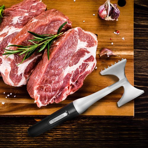 Farberware Professional Dual-Sided Rigid and Texture Stainless Steel Meat Tenderizer with Comfort Grip Handle, Great for Pounding Meat, Shellfish, Nuts, Dishwasher Safe, Black