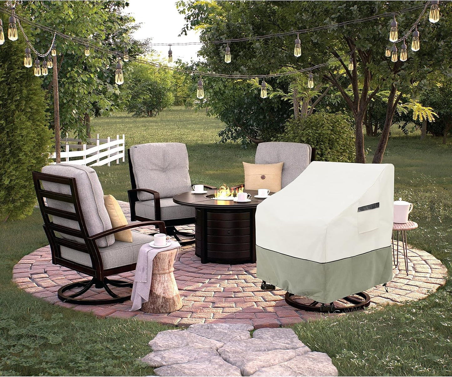 Skiennix Outdoor Swivel Lounge Chair Cover - 100% Waterproof, Heavy Duty | 33" W x 35" D x 38.5" H, White & Grayish Green (2 Pack)