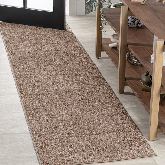 JONATHAN Y SEU100J-210 Haze Solid Low-Pile Indoor Runner Rug Casual Contemporary Solid Traditional Easy-Cleaning Bedroom Kitchen Living Room Non Shedding, 2 ft x 10 ft, Brown