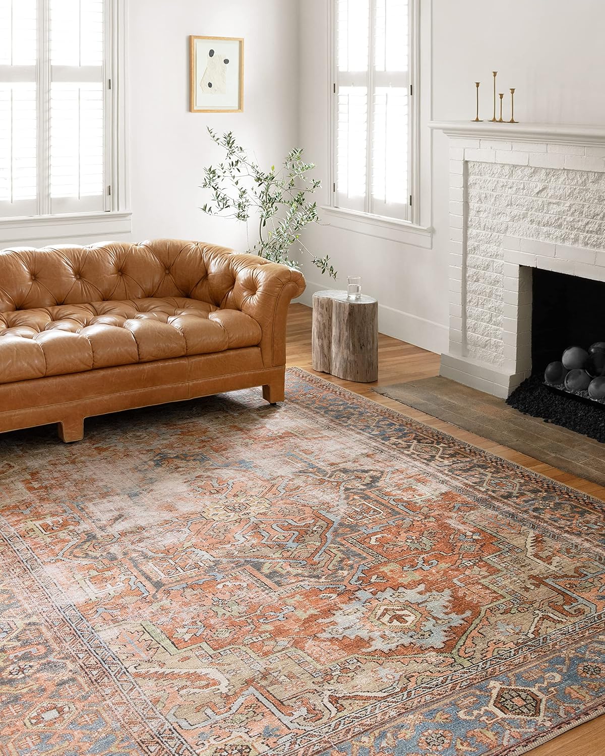 Loloi Loren Collection Area Rug - Terracotta/Sky Design | 7'6" x 9'6" Size for Stylish Spaces