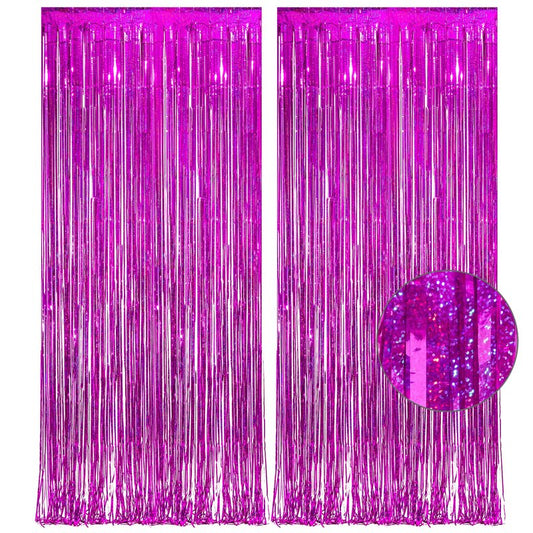 Magenta Tinsel Curtain Party Backdrop - GREATRIL Foil Fringe Curtain Photo Booth Streamers for Bachelorette Party Engagement Bridal Shower 2 PCS