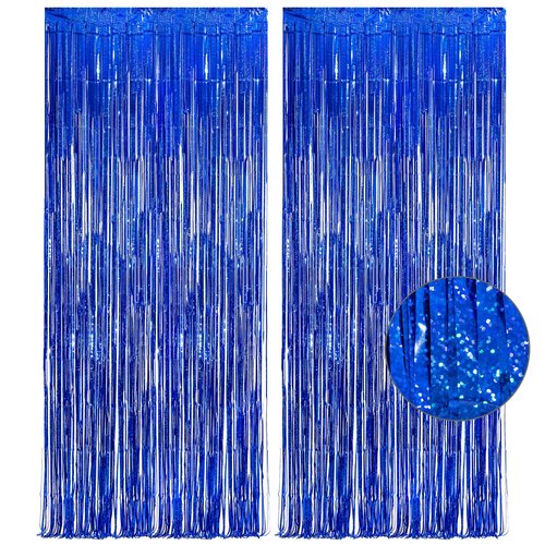 Dark Blue Tinsel Backdrop Streamers - GREATRIL Party Streamers Backdrop Foil Fringe Curtains for Birthday Royal Boys Men Decorations - 1m x 2.5m - Pack of 2
