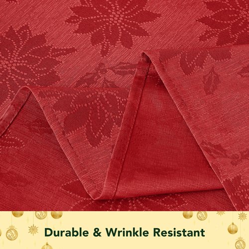 Biscaynebay Christmas Red Tablecloth Rectangle Tables 60x102 Inch-Fabric Xmas Holiday Winter Table Cloth-Jacquard Damask Poinsettia Modern Table Cover for 6 ft Kitchen Dinner Banquet Outdoor Parties