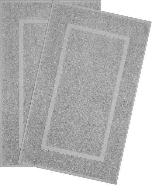 Cotton Paradise 100% Cotton Bath Mats - Soft, Absorbent, Quick-Dry Set of 2 | Light Gray 20x34 Inches