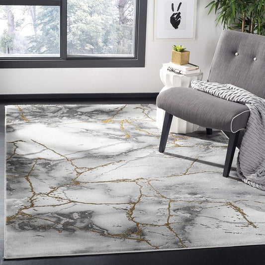 SAFAVIEH Craft Collection Accent Rug - 4' x 6', Grey & Gold, Modern Abstract Design, Non-Shedding & Easy Care, Ideal for High Traffic Areas in Entryway, Living Room, Bedroom (CFT877F)