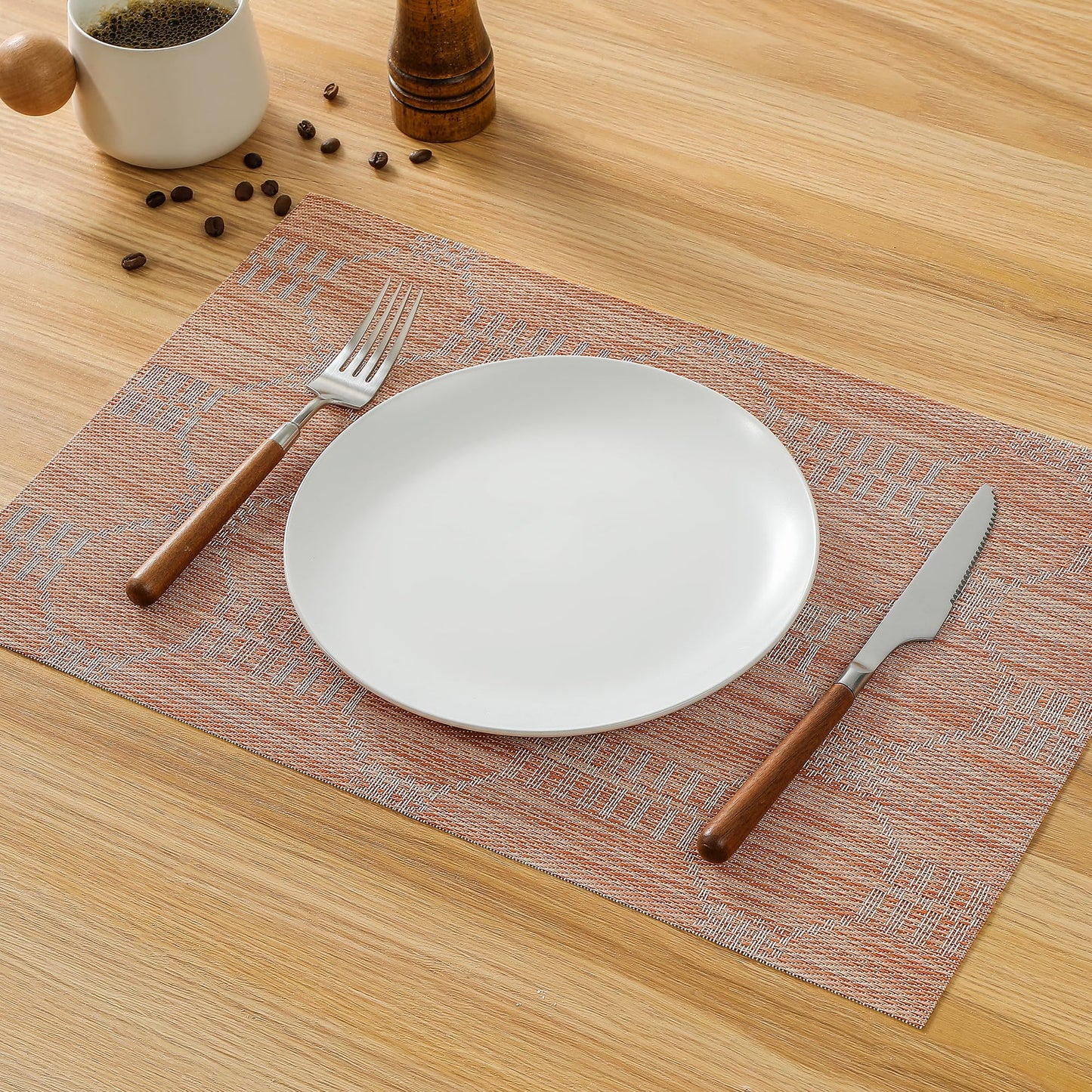 Leetaltree Coral Placemats Set of 4 - Heat Resistant Non-Slip Place mats for Dining Table, Washable Durable PVC Vinyl Woven Table Mats（Coral, 4）