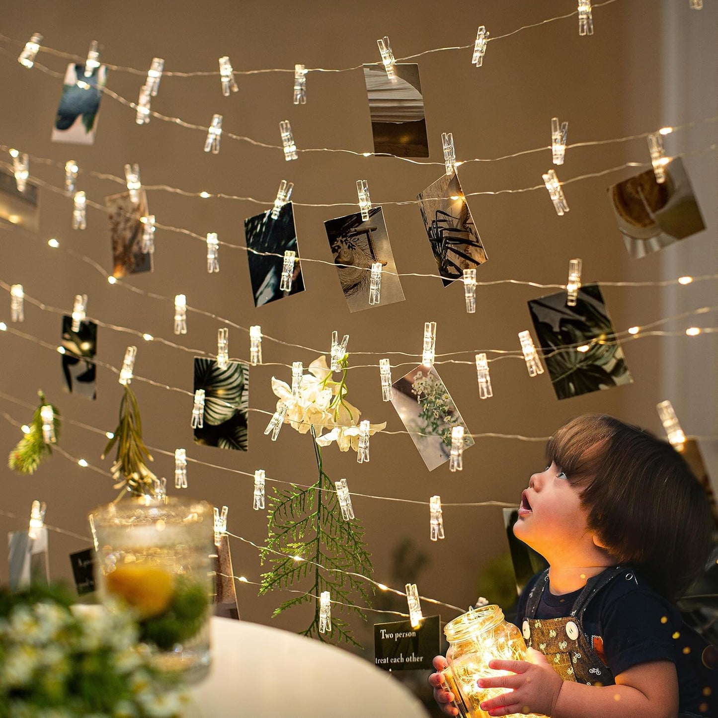 LUSHARBOR Fairy String Lights - 33FT Battery Operated Photo Clips for Room Decor | Clear Clips