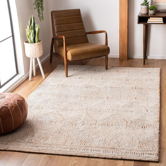 SAFAVIEH Abstract Collection Area Rug - 4' Square, Ivory & Rust, Handmade Wool, Ideal for High Traffic Areas in Living Room, Bedroom (ABT340P)