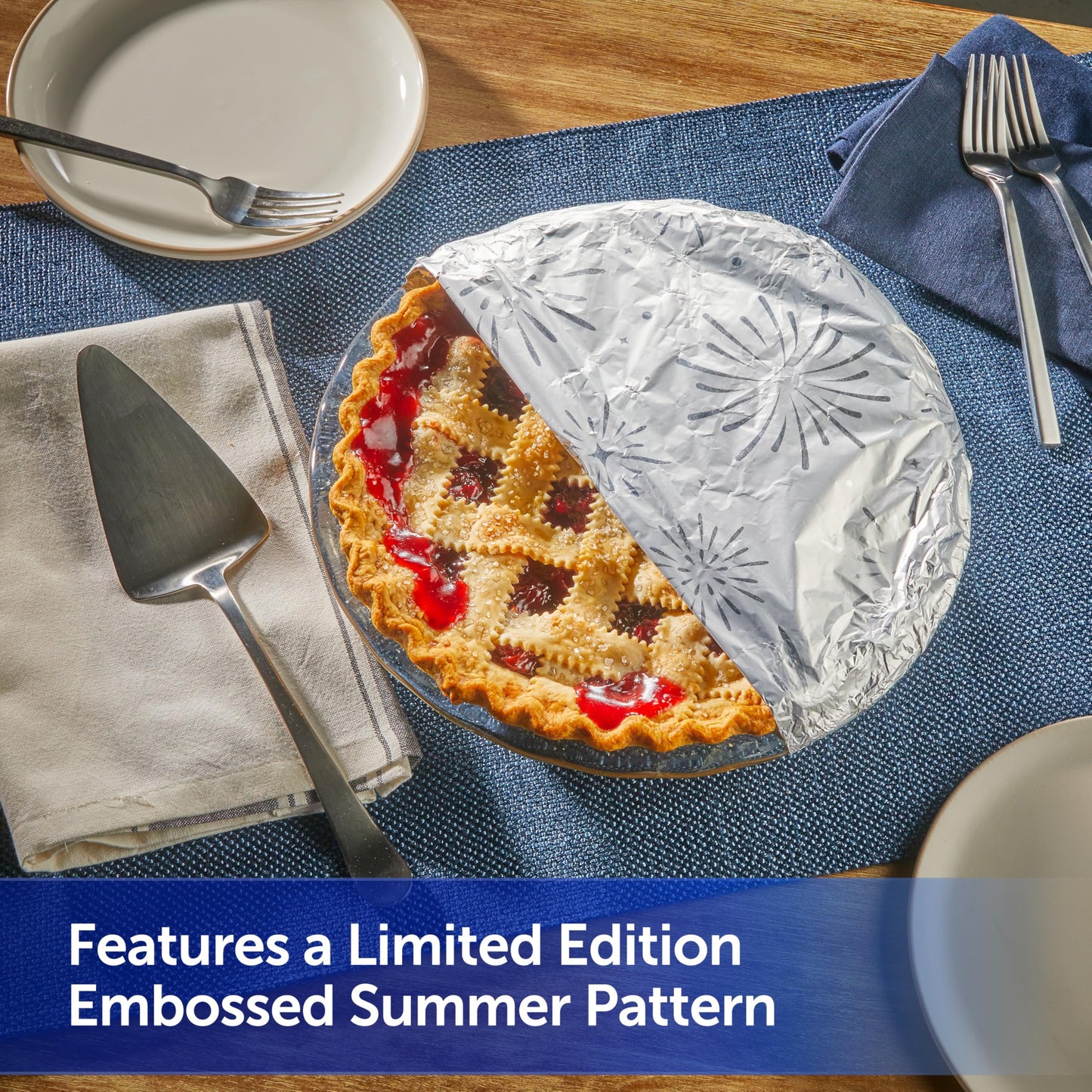 Reynolds Wrap Fun Foil with Festive Firework Pattern, Embossed Aluminum Foil Roll, Festive Embossed Foil for Covering Summer Dishes for BBQs, 25 Sq. Ft.