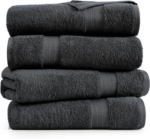 **LANE LINEN Bath Towels - 100% Ring Spun Cotton, Quick-Drying & Soft - 4 Pack, 28"x54", Black**