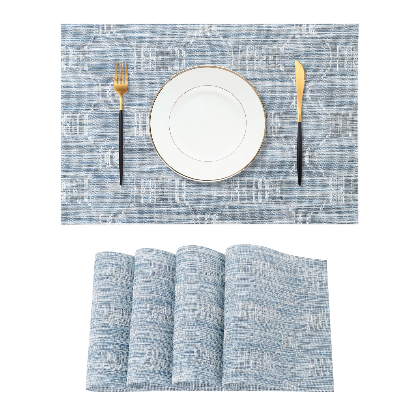 Leetaltree Jacquard Blue Placemats Set of 4 - Heat Resistant Non-Slip Place mats for Dining Table, Washable Durable PVC Vinyl Woven Table Mats (Jacquard Blue, 4)