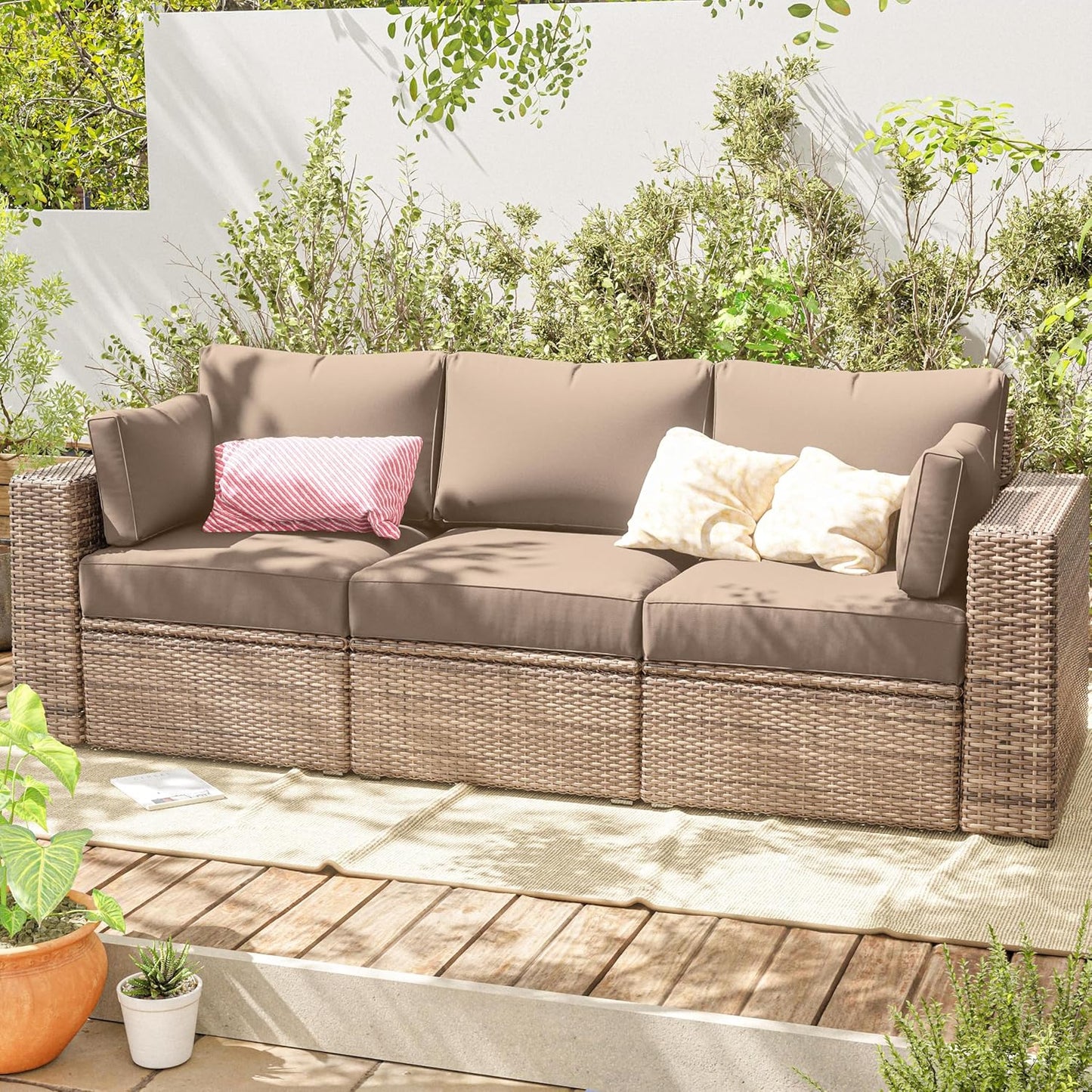 Skiennix Outdoor Patio Cushion Covers - Waterproof, Non-Slip, Zippered - 8 Pcs, Sand Color