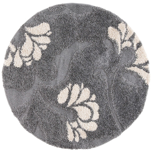 SAFAVIEH Florida Shag Collection 4' Round Grey/Beige SG459 Floral Non-Shedding Living Room Bedroom Dining Room Entryway Plush 1.2-inch Thick Area Rug