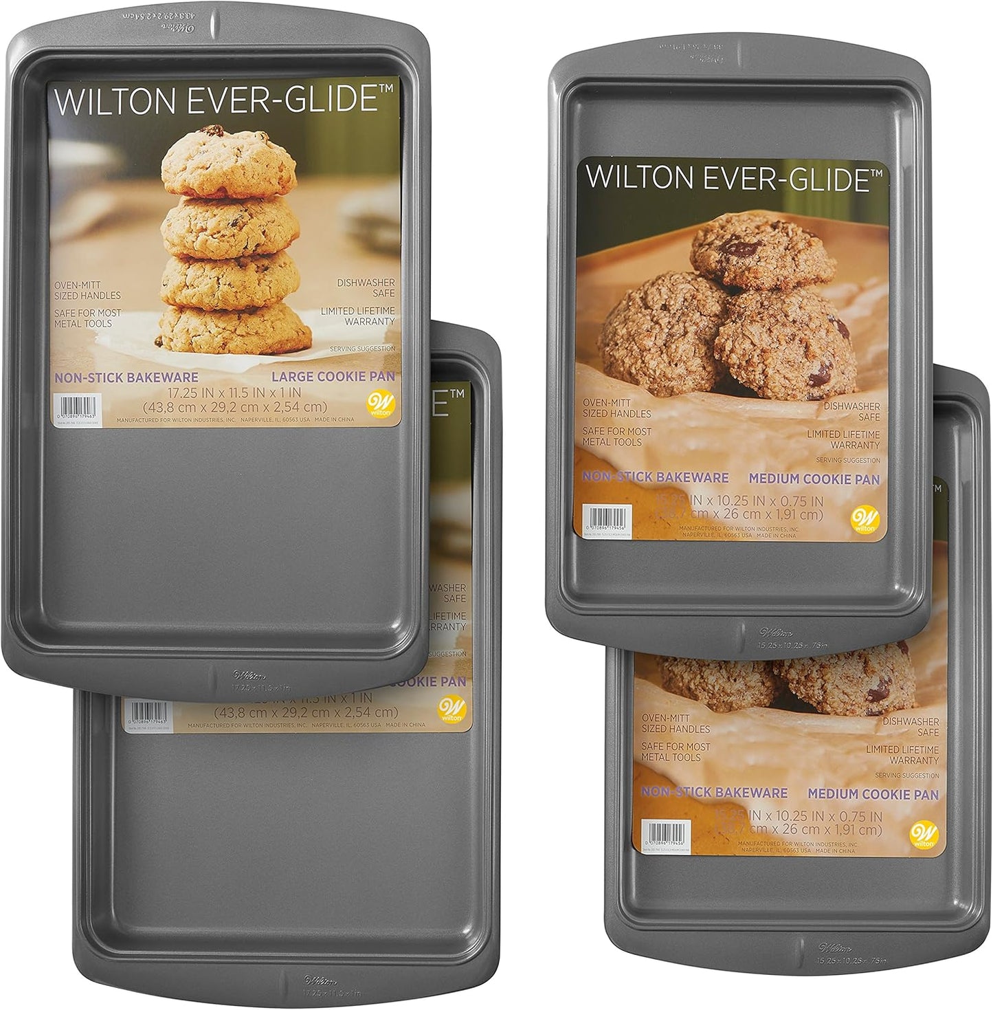 Wilton Ever-Glide Non-Stick Cookie Baking Sheet Set - 4-Piece Steel for Perfect Cookies