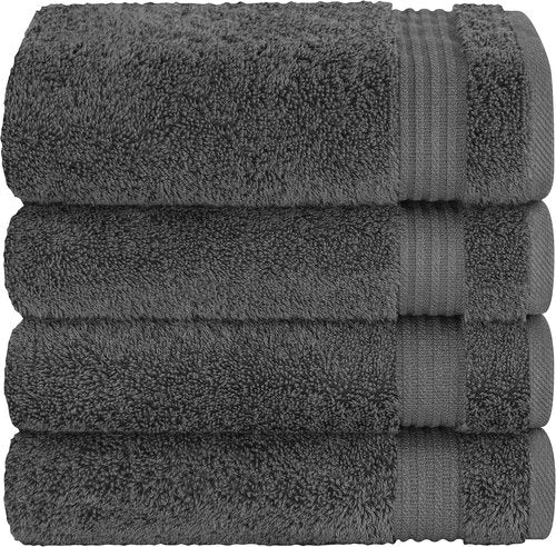 Cotton Paradise Hand Towels - 100% Turkish Cotton, Soft & Absorbent | 4-Piece Dark Gray Set