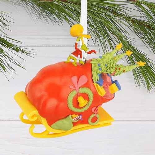 Hallmark Dr. Seuss's How The Grinch Stole Christmas! Grinch on Sleigh Christmas Ornament, Christmas Movie Gifts