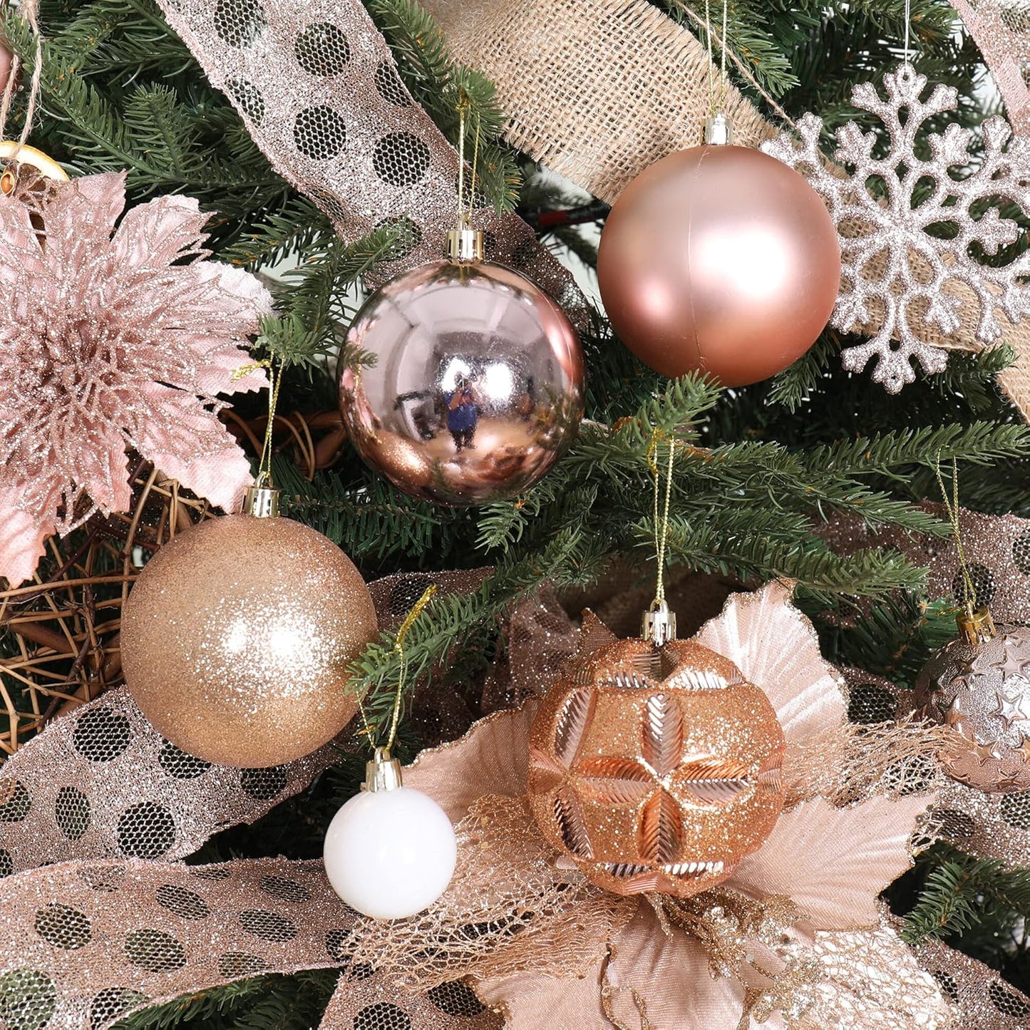 87ct Christmas Ball Ornaments Set Shatterproof Seasonal Hanging Decorations with Reusable Hand-held Gift Package for Xmas Tree Holiday Party and Home Decor, Gold