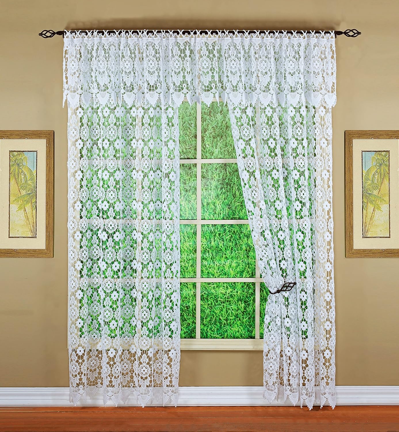 Today's Curtain Medallion Macramé Panel 72",White,48W x 72L