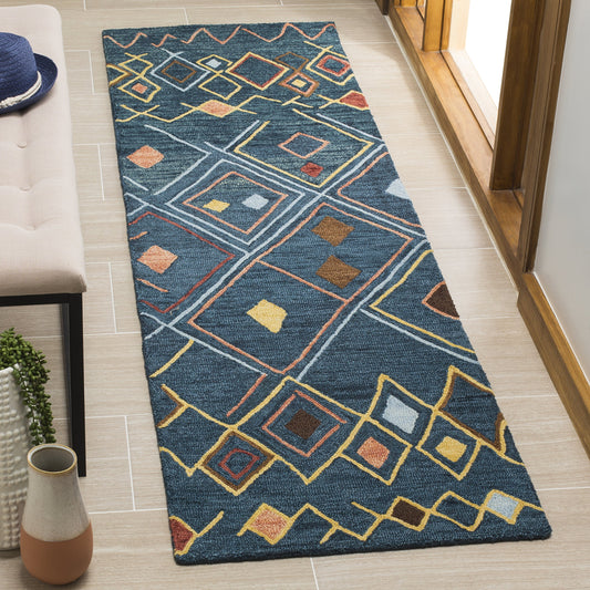SAFAVIEH Suzani Collection 2'3" x 8' Dark Blue/Multi SZN314A Hand-Hooked Moroccan Boho Premium Wool Runner Rug