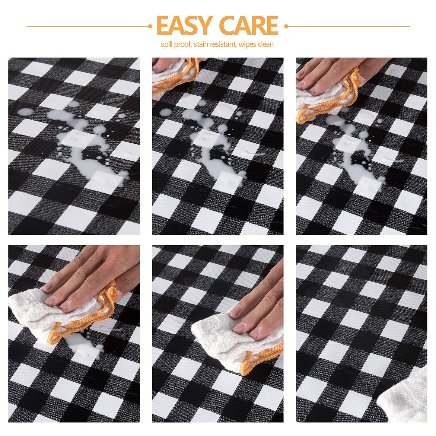 sancua Checkered Vinyl Rectangle Tablecloth - 52 x 70 Inch - 100% Waterproof Oil Proof Spill Proof PVC Table Cloth, Wipe Clean Table Cover for Dining Tables, Buffet Parties, Black and White