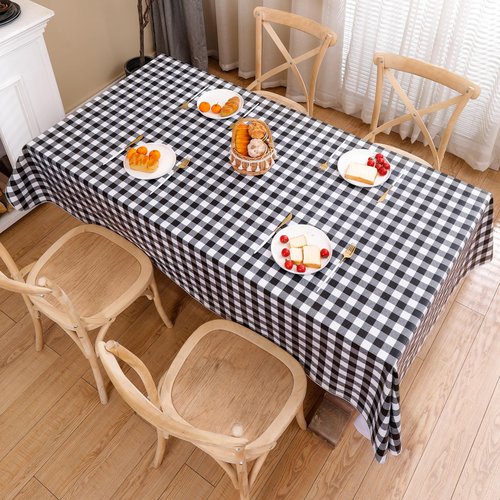 Heavy Duty Vinyl Tablecloth with Flannel Backing Waterproof Oil-Proof Plastic Table Cloth Stain-Resistant Wipeable Rectangle or Square Table Cover for Indoor and Outdoor (Black Checkered, 54x54 Inch)