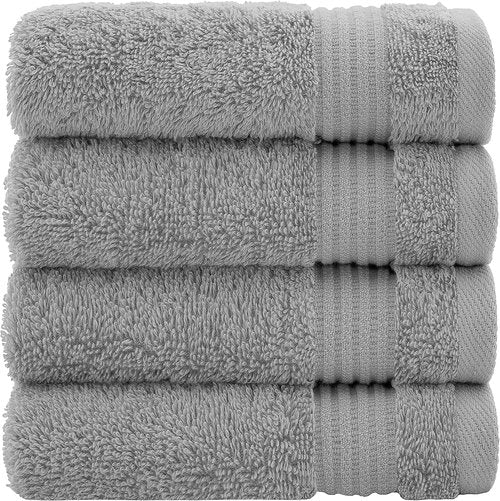 Cotton Paradise 100% Cotton Turkish Washcloth Set - Soft Absorbent 4-Piece Towels in Light Gray