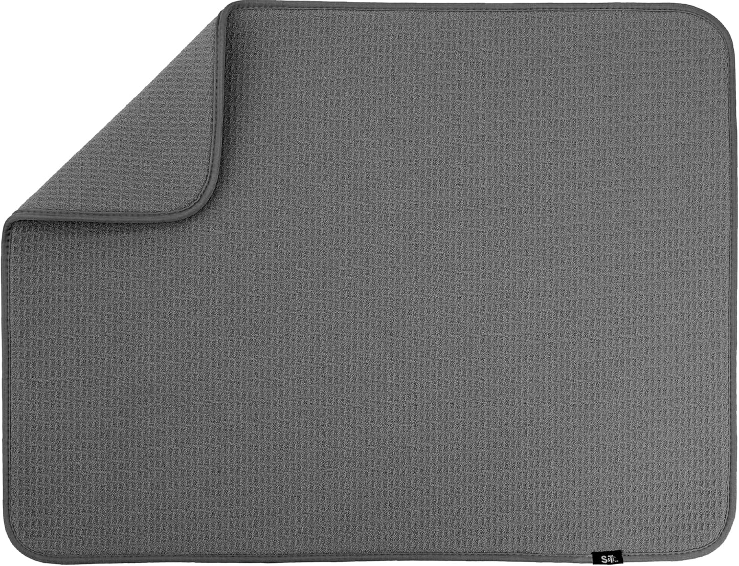 S&T INC. Dish Drying Mat - Charcoal 18" x 24" with White Bamboo Dish Soap Dispenser Bundle