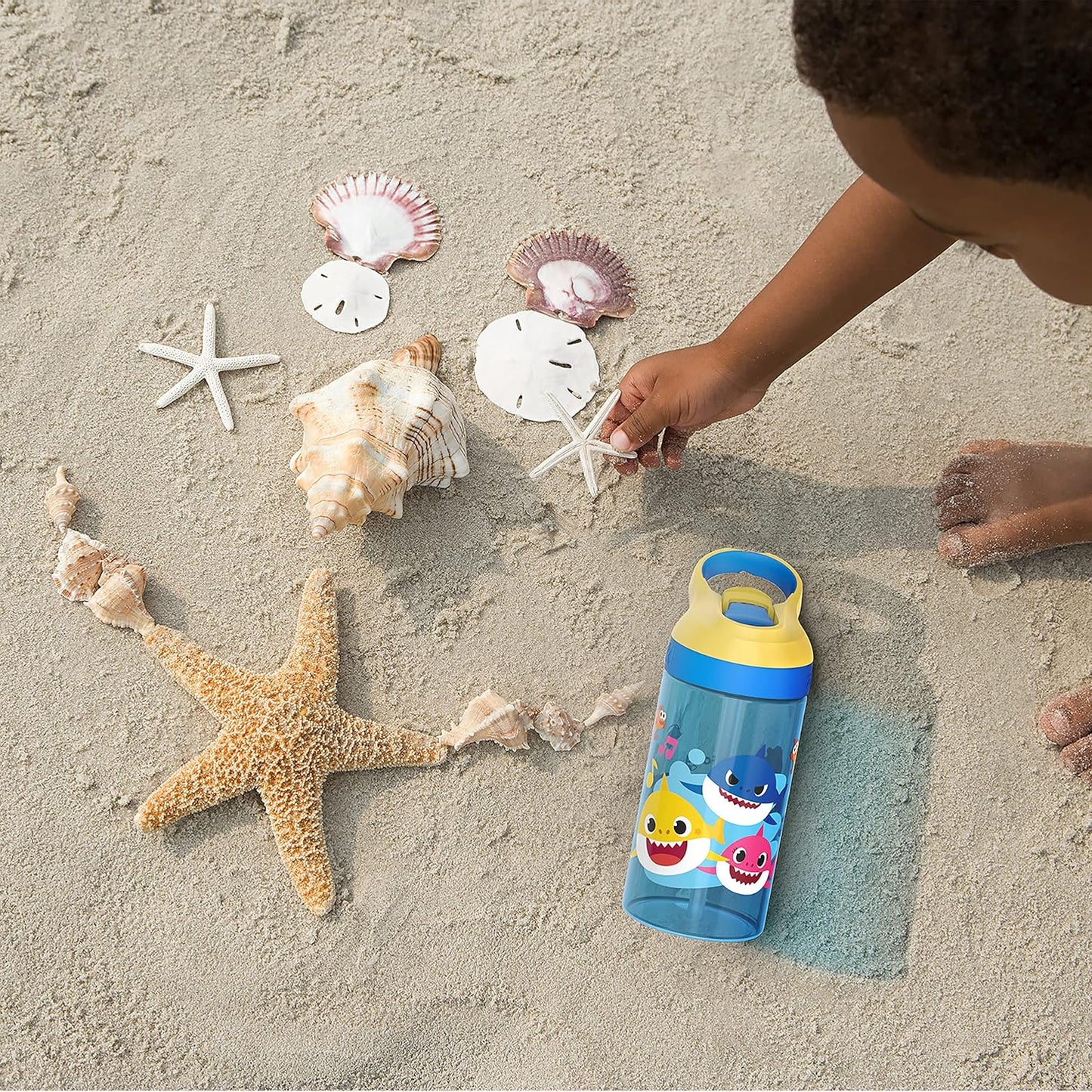 Zak Designs Baby Shark Water Bottle - Durable, Leak-Proof Design with Straw & Carrying Loop | 16 oz