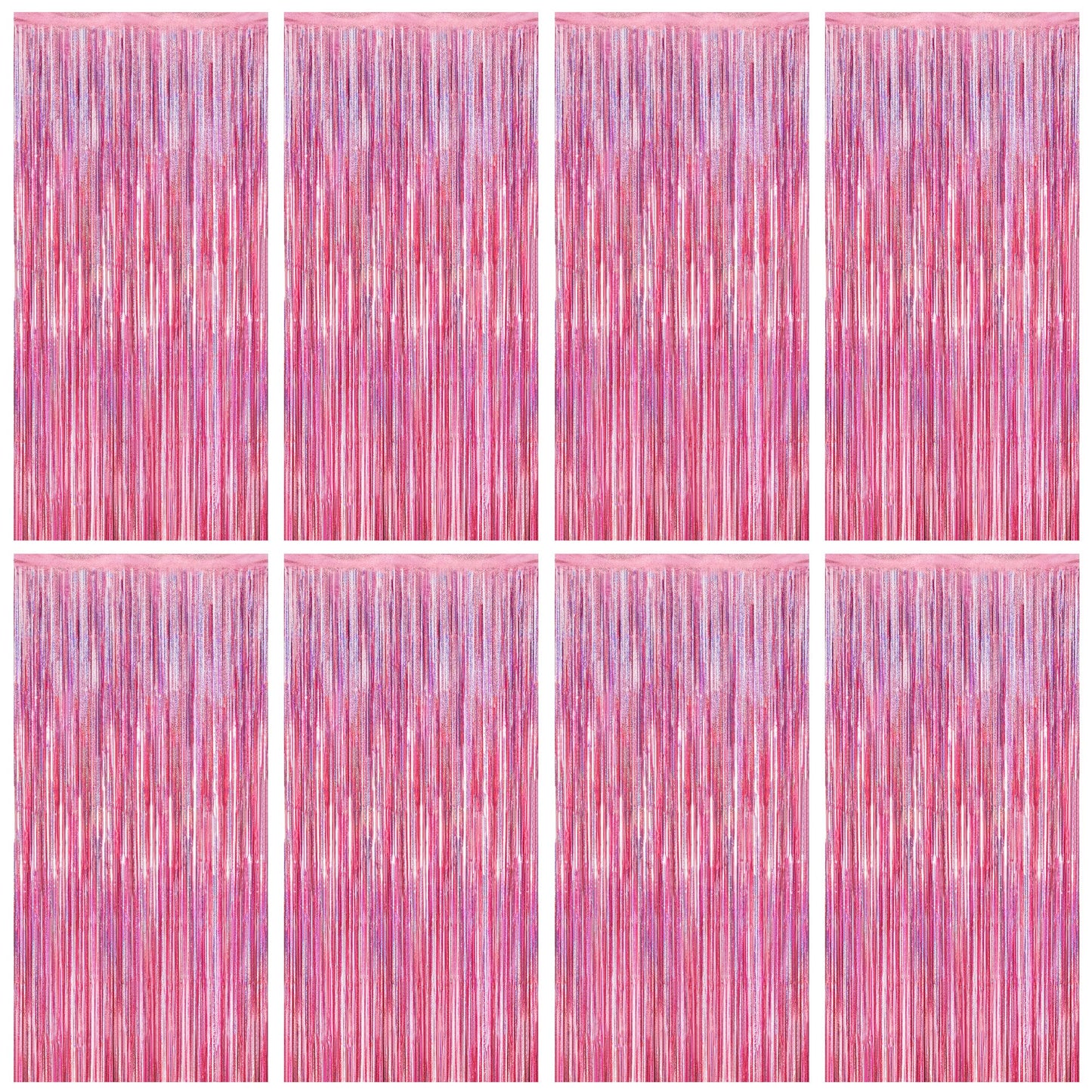 8 Pack Pink Backdrop, 3.28 FT x 7.05 FT Fringe Curtains, Metallic Glitter Pink Fringe Party Streamer Foil Curtains Tinsel Backdrop, Pink Decorations Bachelorette Valentines Day Party Supplies