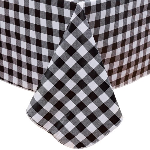 Heavy Duty Vinyl Tablecloth with Flannel Backing Waterproof Oil-Proof Plastic Table Cloth Stain-Resistant Wipeable Rectangle or Square Table Cover for Indoor and Outdoor (Black Checkered, 54x54 Inch)