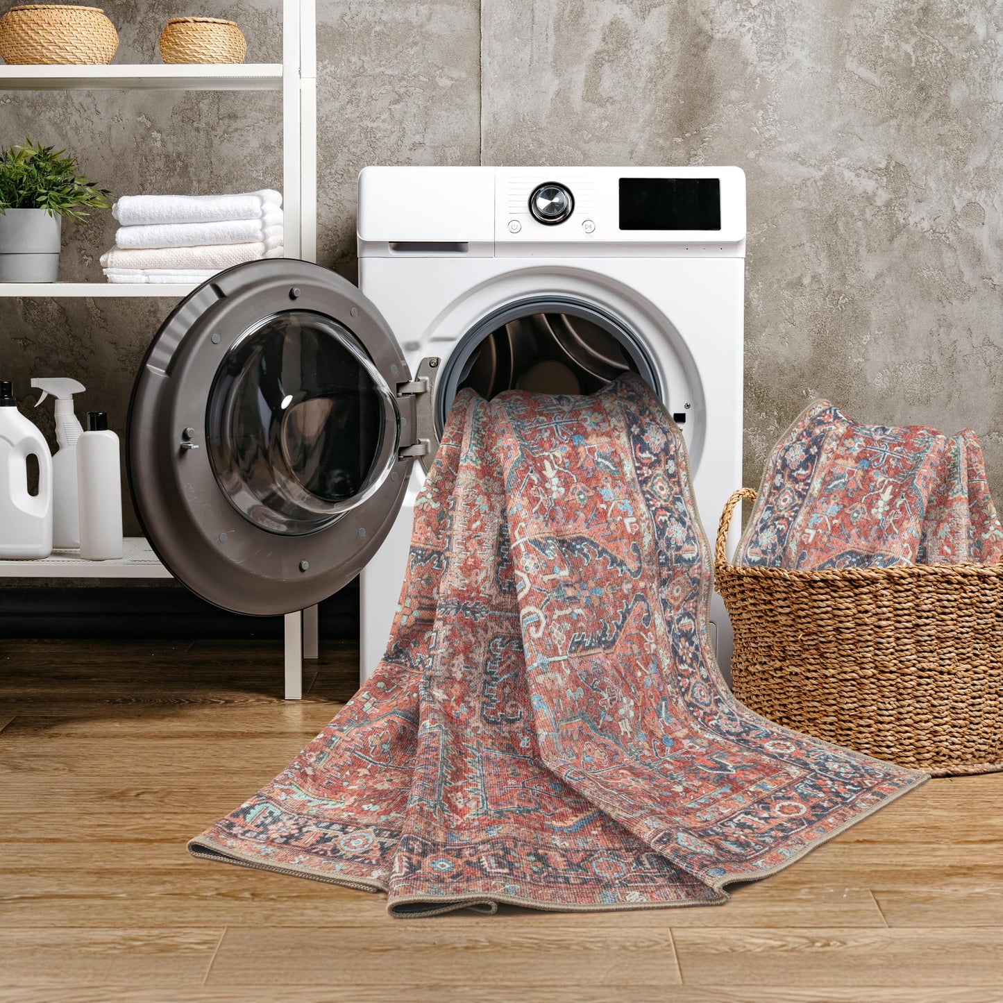 GLN Traditional Collection - Machine Washable Area Rug, Non Slip, Low Pile Chenille Living Room, Bedroom & Kitchen Rug (3'x5' Terra Cotta)