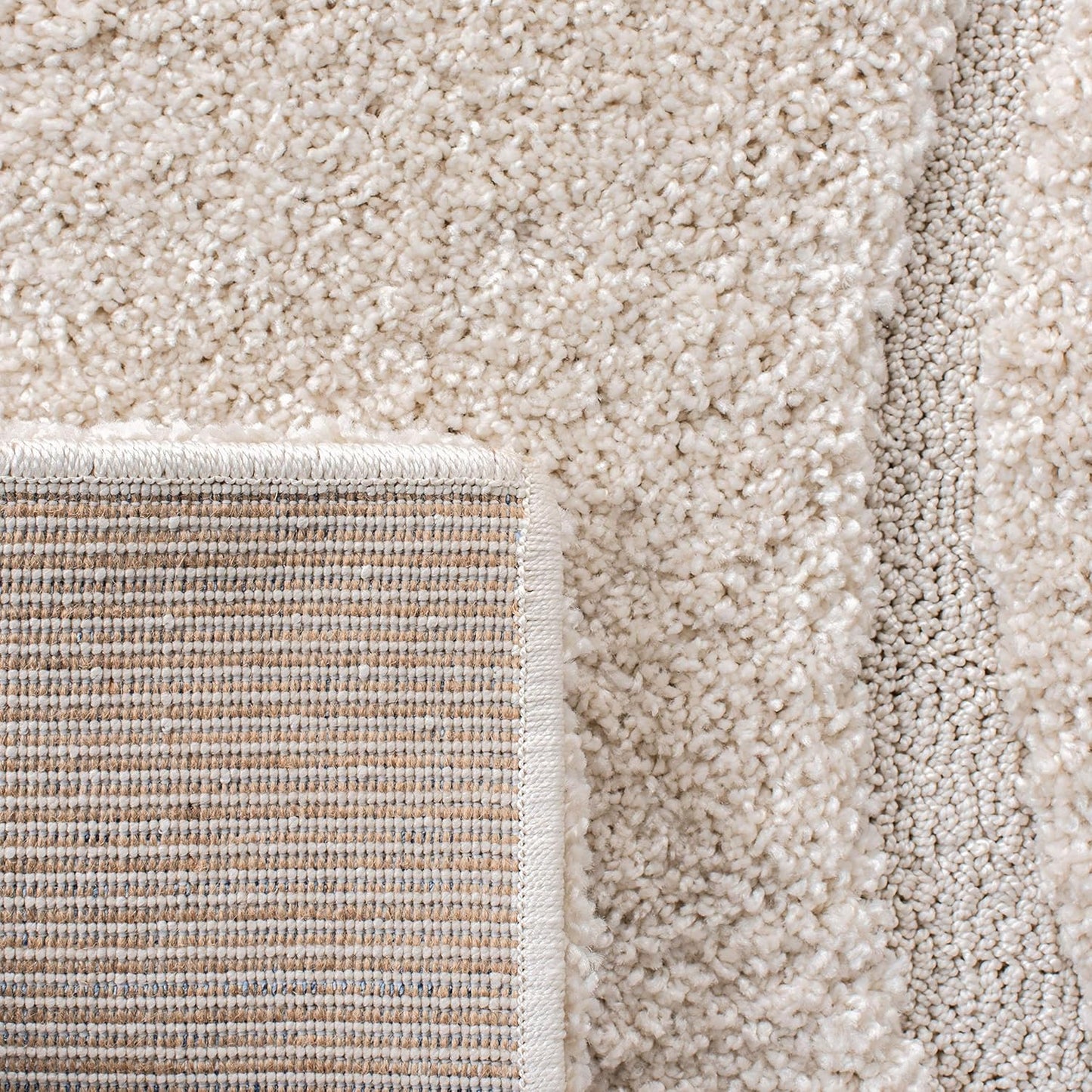 SAFAVIEH Florida Shag Collection 4' Round Cream / Cream SG471 Abstract Wave Non-Shedding Living Room Bedroom Dining Room Entryway Plush 1.2-inch Thick Area Rug